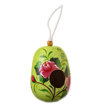 Load image into Gallery viewer, Dried Mate Gourd Green Hand Painted Birdhouse from Peru - Avian Condo | NOVICA
