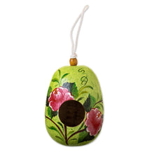 Load image into Gallery viewer, Dried Mate Gourd Green Hand Painted Birdhouse from Peru - Avian Condo | NOVICA
