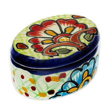 Load image into Gallery viewer, Cotton Swab Jar in Talavera-Style Ceramic - Talavera Flowers | NOVICA
