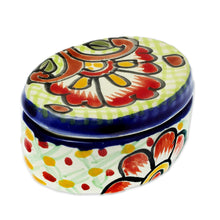 Load image into Gallery viewer, Cotton Swab Jar in Talavera-Style Ceramic - Talavera Flowers | NOVICA
