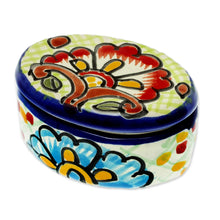Load image into Gallery viewer, Cotton Swab Jar in Talavera-Style Ceramic - Talavera Flowers | NOVICA
