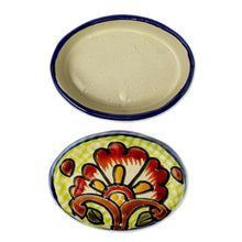 Load image into Gallery viewer, Cotton Swab Jar in Talavera-Style Ceramic - Talavera Flowers | NOVICA
