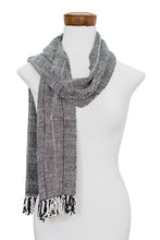 Load image into Gallery viewer, Black and White Rayon Scarf - Monochromatic Elegance | NOVICA
