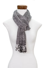 Load image into Gallery viewer, Black and White Rayon Scarf - Monochromatic Elegance | NOVICA
