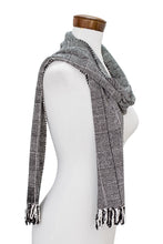 Load image into Gallery viewer, Black and White Rayon Scarf - Monochromatic Elegance | NOVICA
