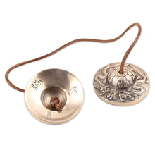 Load image into Gallery viewer, Leather-Accented Brass Meditation Cymbals - Safe and Sound | NOVICA
