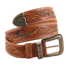 Load image into Gallery viewer, Leaf Motif Men's Leather Belt - Royal Garden | NOVICA
