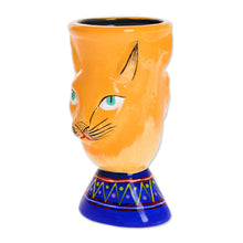 Load image into Gallery viewer, Handcrafted Yellow Ceramic Flower Pot - Top Cat in Yellow | NOVICA
