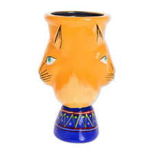 Load image into Gallery viewer, Handcrafted Yellow Ceramic Flower Pot - Top Cat in Yellow | NOVICA
