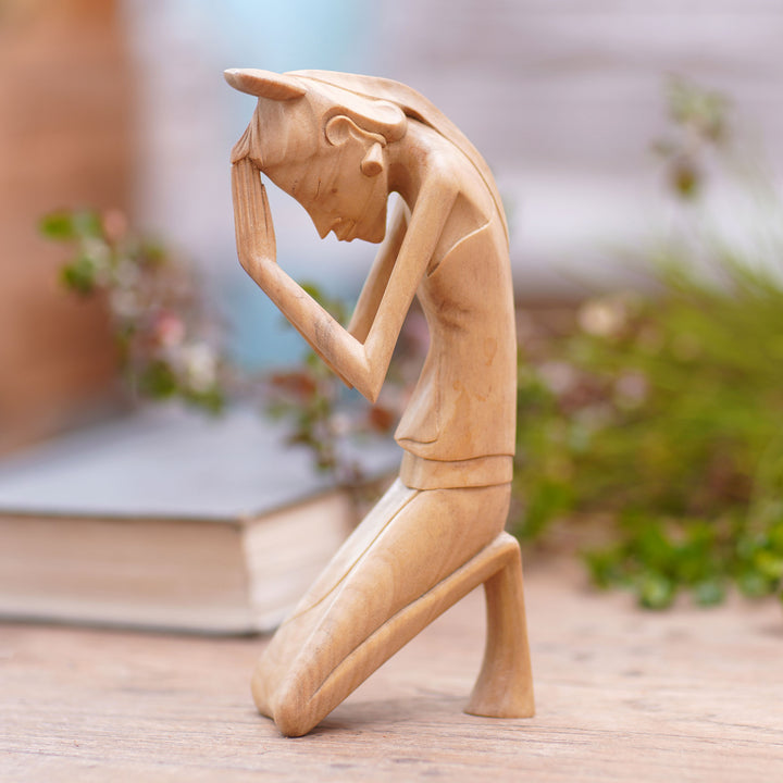 Artisan Hand Carved Wood Sculpture - Woman Praying | NOVICA