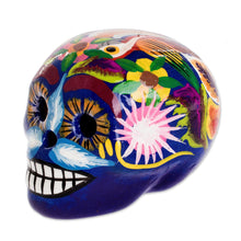 Load image into Gallery viewer, Blue Handcrafted Ceramic Figurine - Skull with Macaws in Blue | NOVICA
