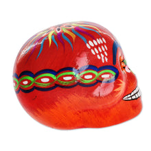 Load image into Gallery viewer, Multicolored Ceramic Figurine - Flowery Skull in Red | NOVICA

