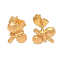 Load image into Gallery viewer, Stud Earrings in 18k Gold Plate - Golden Ribbon | NOVICA
