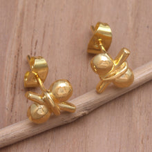 Load image into Gallery viewer, Stud Earrings in 18k Gold Plate - Golden Ribbon | NOVICA
