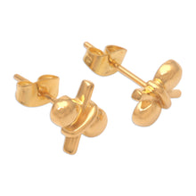 Load image into Gallery viewer, Stud Earrings in 18k Gold Plate - Golden Ribbon | NOVICA
