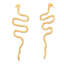 Load image into Gallery viewer, Handmade Gold-Plated Drop Earrings with Snake Motif - Rattlesnake Rumble | NOVICA
