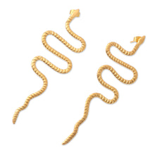 Load image into Gallery viewer, Handmade Gold-Plated Drop Earrings with Snake Motif - Rattlesnake Rumble | NOVICA
