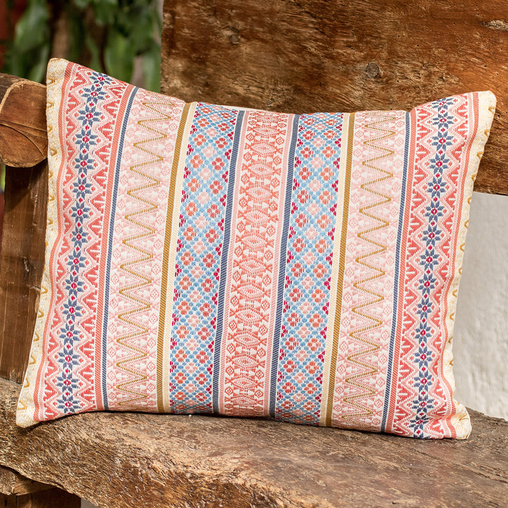 Handloomed Strawberry Cotton Cushion Cover from Guatemala - Striped Strawberry | NOVICA