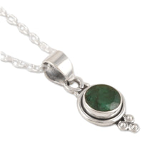 Load image into Gallery viewer, Indian Emerald and Sterling Silver Pendant Necklace - Air Bubble in Green | NOVICA
