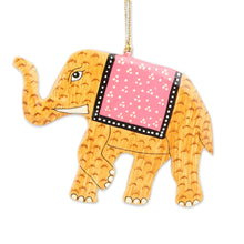 Load image into Gallery viewer, Hand-Painted Yellow Elephant Wood Ornaments (Set of 3) - Festival Elephants in Yellow | NOVICA
