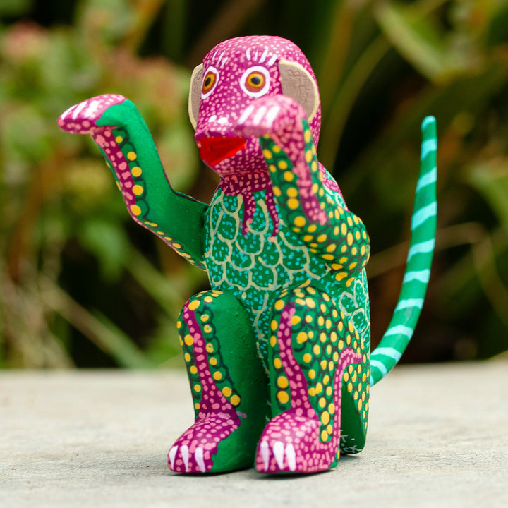 Multicolored Small Alebrije Figurine - Bold Monkey | NOVICA