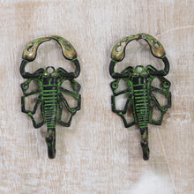 Load image into Gallery viewer, Artisan Crafted Brass Wall Hooks (Pair) - Scorpion Duo | NOVICA

