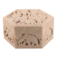 Load image into Gallery viewer, Handcrafted Animal Motif Soapstone Jewelry Box from India - Jungle Unity | NOVICA
