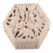 Load image into Gallery viewer, Handcrafted Animal Motif Soapstone Jewelry Box from India - Jungle Unity | NOVICA
