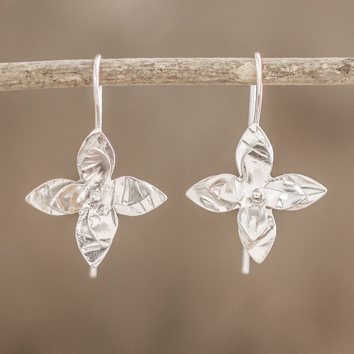 Costa Rican Handmade Sterling Silver Floral Drop Earrings - Flower Duet | NOVICA