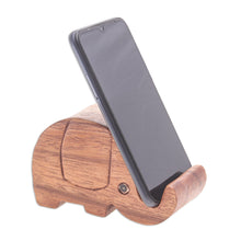 Load image into Gallery viewer, Hand-Carved Wood Phone Holder - Pretty Elephant | NOVICA
