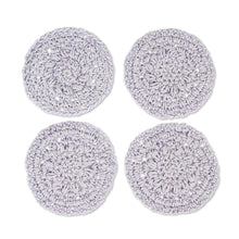 Load image into Gallery viewer, Set of 4 Handmade Light Blue-Grey Crocheted Coasters - Light Blue-Grey Pinwheel | NOVICA
