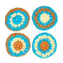 Load image into Gallery viewer, Set of 4 Handmade Turquoise  and Brown Crocheted Coasters - Turquoise Pinwheel | NOVICA
