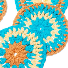 Load image into Gallery viewer, Set of 4 Handmade Turquoise  and Brown Crocheted Coasters - Turquoise Pinwheel | NOVICA
