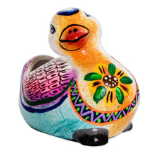 Load image into Gallery viewer, Handpainted Mini Ceramic Duck Flower Pot from Guatemala - Herbaceous Duck | NOVICA
