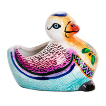 Load image into Gallery viewer, Handpainted Mini Ceramic Duck Flower Pot from Guatemala - Herbaceous Duck | NOVICA
