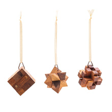 Load image into Gallery viewer, Three Thai Miniature Wood Puzzle Game Ornaments - Christmas Challenge | NOVICA
