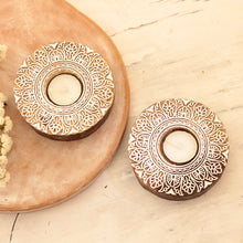 Load image into Gallery viewer, Handmade Mango Wood Tealight Candle Holders (Pair) - Ignite the Flame | NOVICA
