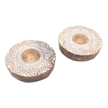 Load image into Gallery viewer, Handmade Mango Wood Tealight Candle Holders (Pair) - Ignite the Flame | NOVICA
