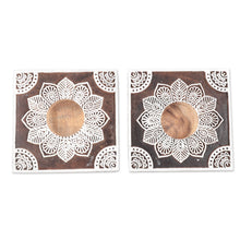 Load image into Gallery viewer, Handmade Mango Wood Tealight Candle Holders (Pair) - Lucid Dream | NOVICA
