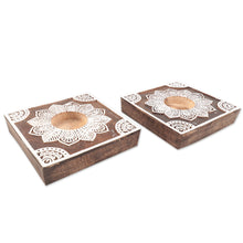 Load image into Gallery viewer, Handmade Mango Wood Tealight Candle Holders (Pair) - Lucid Dream | NOVICA
