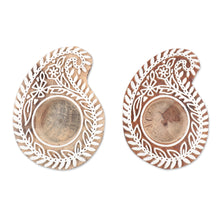 Load image into Gallery viewer, Mango Wood Paisley Tealight Candle Holders (Pair) - Paisley Glow | NOVICA
