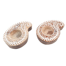 Load image into Gallery viewer, Mango Wood Paisley Tealight Candle Holders (Pair) - Paisley Glow | NOVICA
