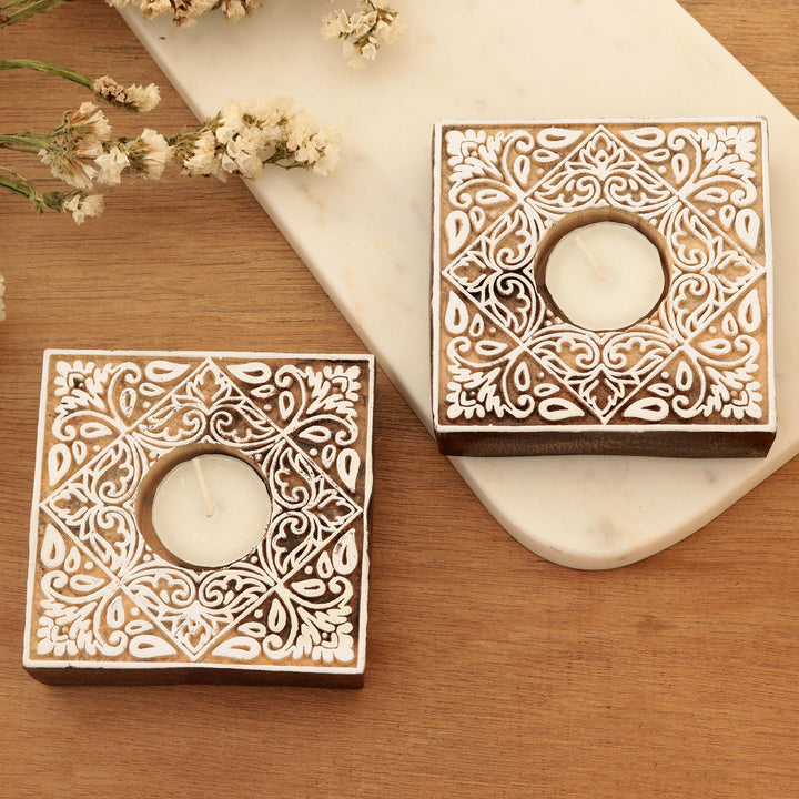 Artisan Crafted Tealight Candle Holders from India (Pair) - Celebration Day | NOVICA