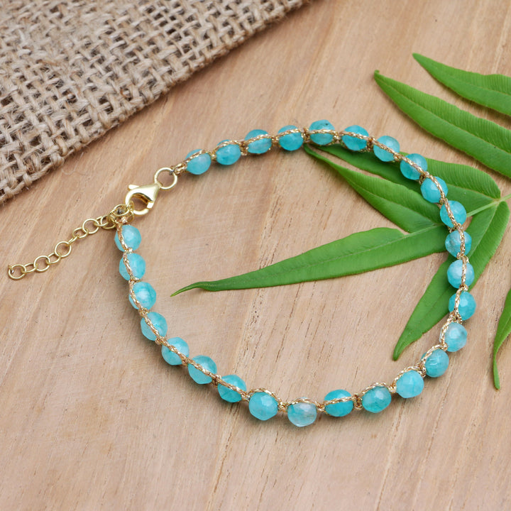 Handcrafted Amazonite Bead Bracelet - Aqua and Gold | NOVICA