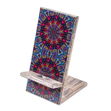 Load image into Gallery viewer, Decoupage Wood Phone Stand - Crazy Kaleidoscope | NOVICA
