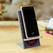 Load image into Gallery viewer, Decoupage Wood Phone Stand - Crazy Kaleidoscope | NOVICA
