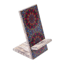 Load image into Gallery viewer, Decoupage Wood Phone Stand - Crazy Kaleidoscope | NOVICA
