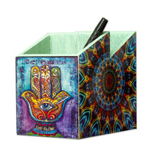 Load image into Gallery viewer, Multicolor Decoupage Hamsa Pine Wood Pencil Holder - Multicolored Hamsa | NOVICA
