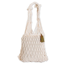 Load image into Gallery viewer, Diamond-themed Cotton Macrame Shoulder Bag with Tassel - Diamond Charm | NOVICA
