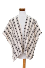 Load image into Gallery viewer, Hand-woven Black and White Ruana Made with 100% Cotton - Rustic in Black | NOVICA
